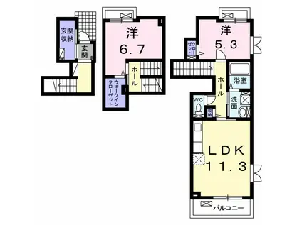 プライム・ガーデンI(2LDK/2階)の間取り写真