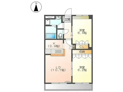 ヴァンパインコートB棟(2LDK/2階)の間取り写真