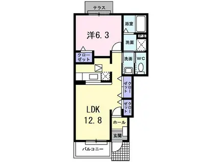 メゾン川勝I(1LDK/1階)の間取り写真