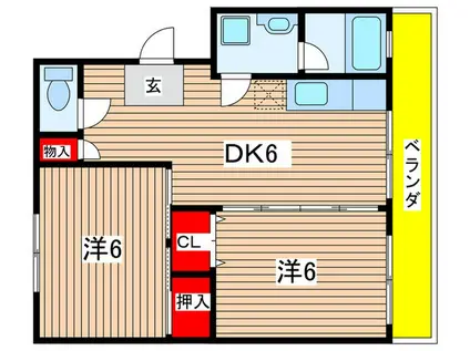 耕雲ハイツB棟(2DK/1階)の間取り写真