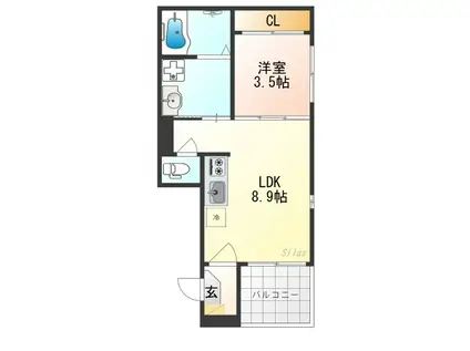 三永レジデンス京都(1LDK/1階)の間取り写真