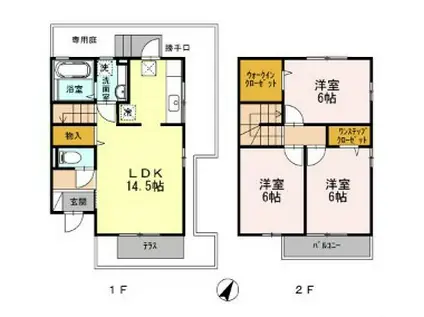 ウエストフィールド10 D棟(3LDK/1階)の間取り写真
