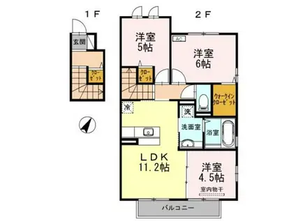 ラ シェル デュー B棟(3LDK/2階)の間取り写真