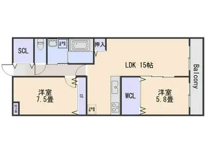 クレスト山本9丁目I(2LDK/3階)の間取り写真