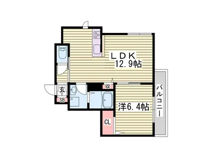 REMENBRANCE西新町(1LDK/3階)の間取り写真