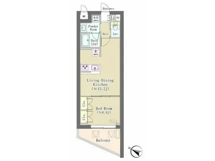 バルム下馬(1LDK/3階)の間取り写真