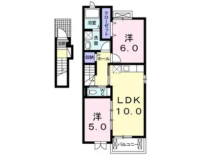 ベルフリーデ(2LDK/2階)の間取り写真
