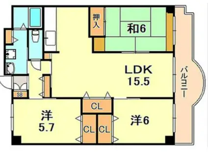 ハイツレインボー塩屋(3LDK/1階)の間取り写真