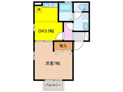 ウィルモア翔(1DK/2階)の間取り写真