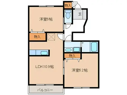 ポワールセゾンA(2LDK/1階)の間取り写真