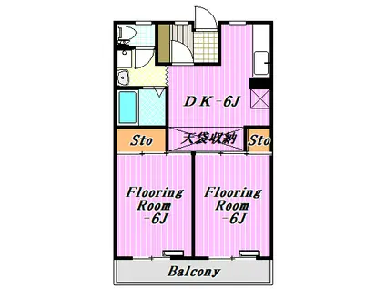 ディアコート1号館(2DK/3階)の間取り写真