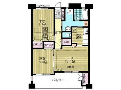 らくりーぶ21万願寺(2LDK/1階)の間取り写真