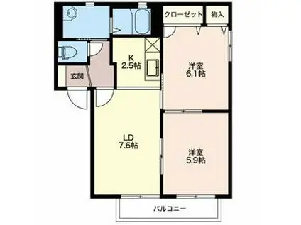 プレシール吉田B(2LDK/2階)の間取り写真