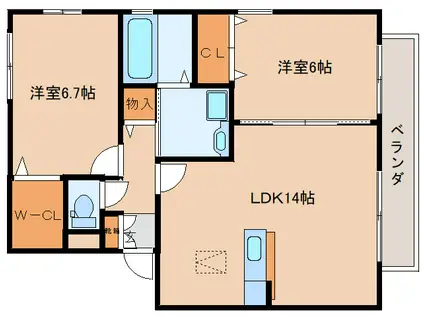 リビングタウン祝園C棟(2LDK/1階)の間取り写真