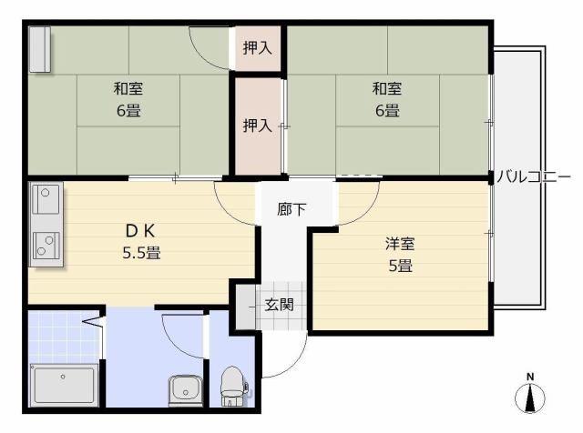 グランヒル中村(3DK/2階)の間取り写真