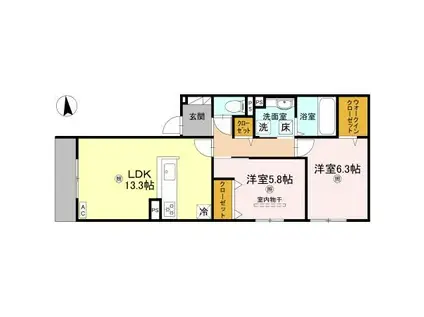 ORCHIDEA大鳥(2LDK/1階)の間取り写真