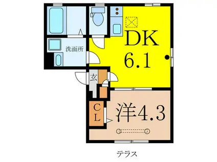 RAINBOW HILLS(1DK/1階)の間取り写真
