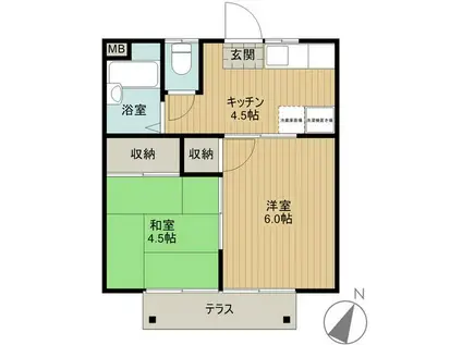 滝ノ上ハイツ井上 I棟(2K/1階)の間取り写真