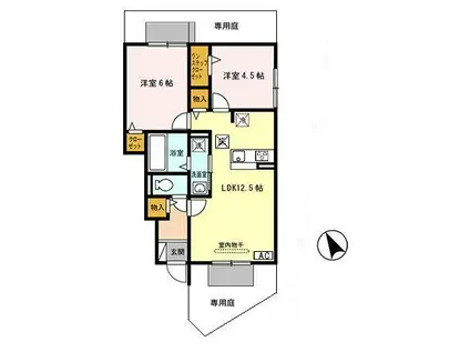 DヴェルジェII(2LDK/1階)の間取り写真