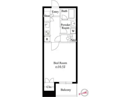 ボヌール麻布十番(1K/2階)の間取り写真