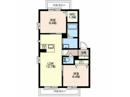 エスペラール B棟(2LDK/2階)の間取り写真