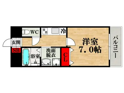 オーロラ・タワー難波(1K/2階)の間取り写真