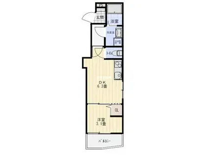 ユーズフォレシア西町(1DK/3階)の間取り写真