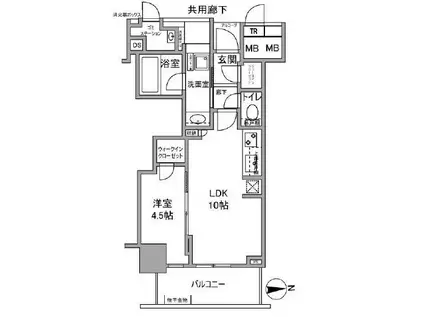 プラウドタワー北浜(1LDK/3階)の間取り写真