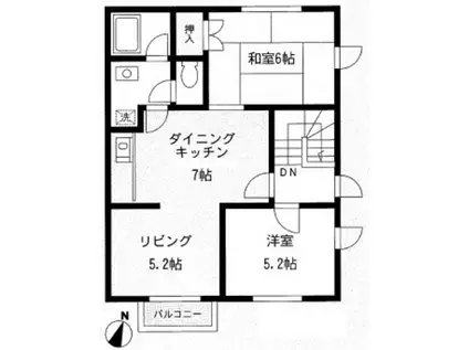 ウッディ・ハウスB(2LDK/2階)の間取り写真