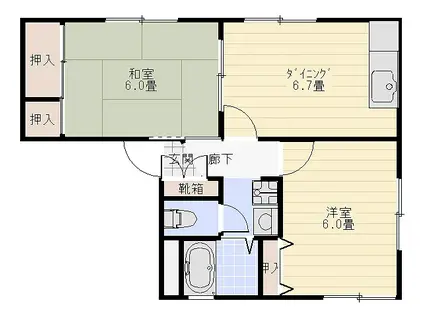 ベルビー追浜(2DK/1階)の間取り写真