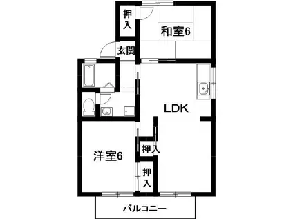光ハイツ B(2LDK/2階)の間取り写真