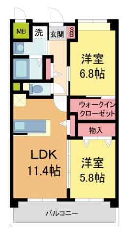 グランジェ東甲子園(2LDK/5階)の間取り写真
