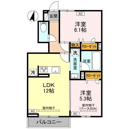 ウェルモート曙町(2LDK/1階)の間取り写真