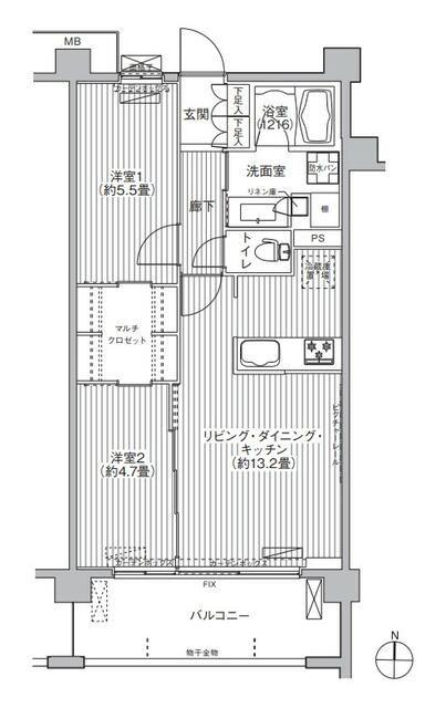 グランフェリシア経堂赤堤(2LDK/1階)の間取り写真