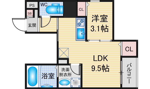 REGALEST鶴里駅前(1LDK/1階)の間取り写真