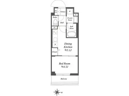 ドゥーエ亀戸II(1DK/12階)の間取り写真