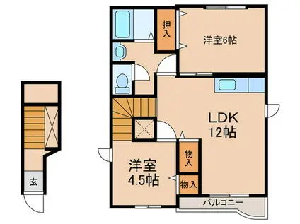 アンソレイエ南山手B(2LDK/2階)の間取り写真
