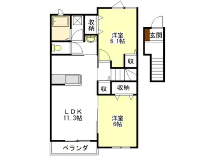 キャトル・スールK スールS(2LDK/2階)の間取り写真