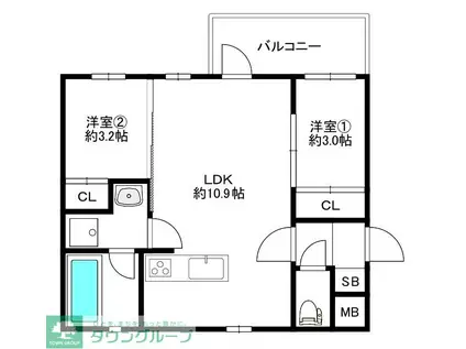 MODERN ASPIRATION 薬院COURT 2丁目(2LDK/2階)の間取り写真