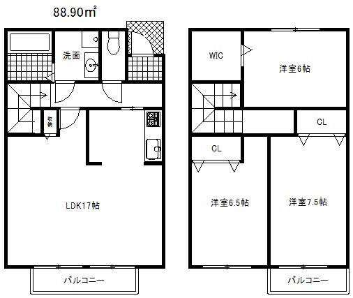 六甲ビュート(3LDK/1階)の間取り写真