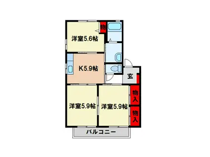 ウエストフィールド大保 B棟(3K/2階)の間取り写真