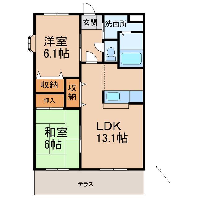 サンハイム中村(2LDK/1階)の間取り写真