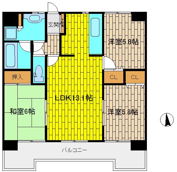 グランステージ坂戸(3LDK/4階)の間取り写真
