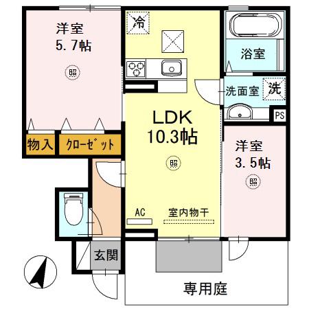 ウィット垂水II(2LDK/1階)の間取り写真