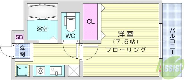 メゾンドレーヌ(1K/2階)の間取り写真