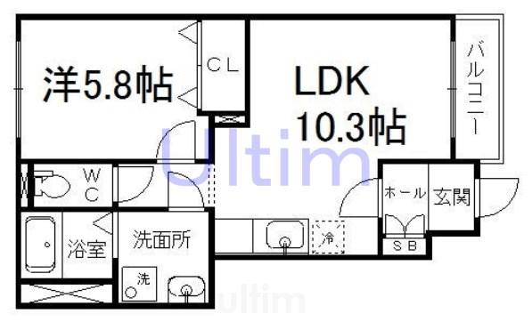 コンフォール菟道(1LDK/1階)の間取り写真