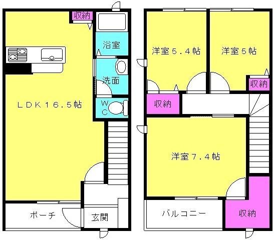 ディアスハリマ(3LDK/1階)の間取り写真