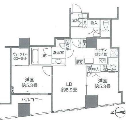 カスタリアタワー品川シーサイド(2LDK/22階)の間取り写真