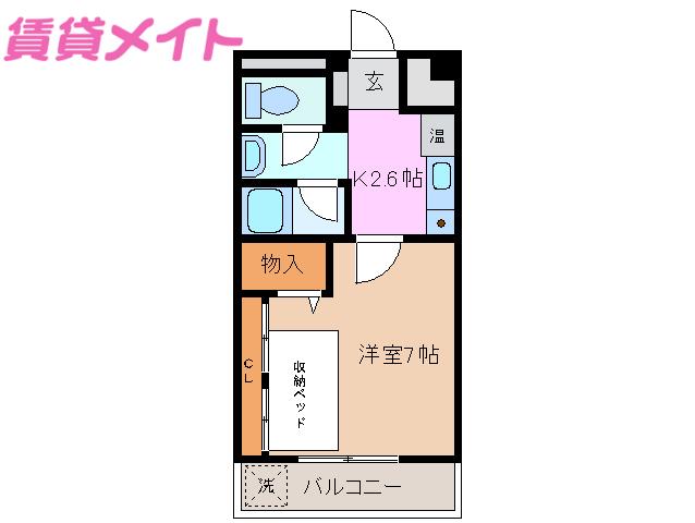 サンハイム山分 B棟(1K/2階)の間取り写真
