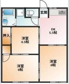 フォーヴル錦 B(3DK/1階)の間取り写真